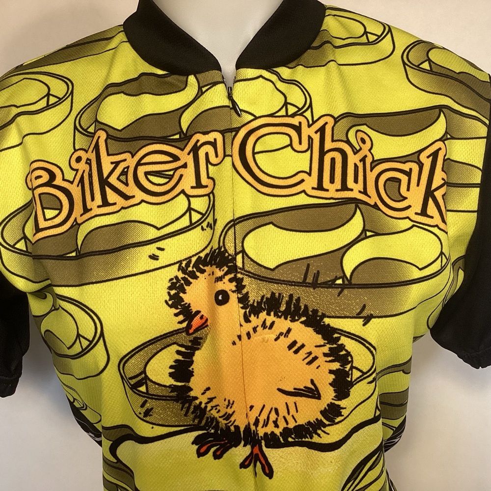 Biker Chick Women’s Cycling Jersey Chick on bike seat size large World Jerseys - Picture 2 of 12